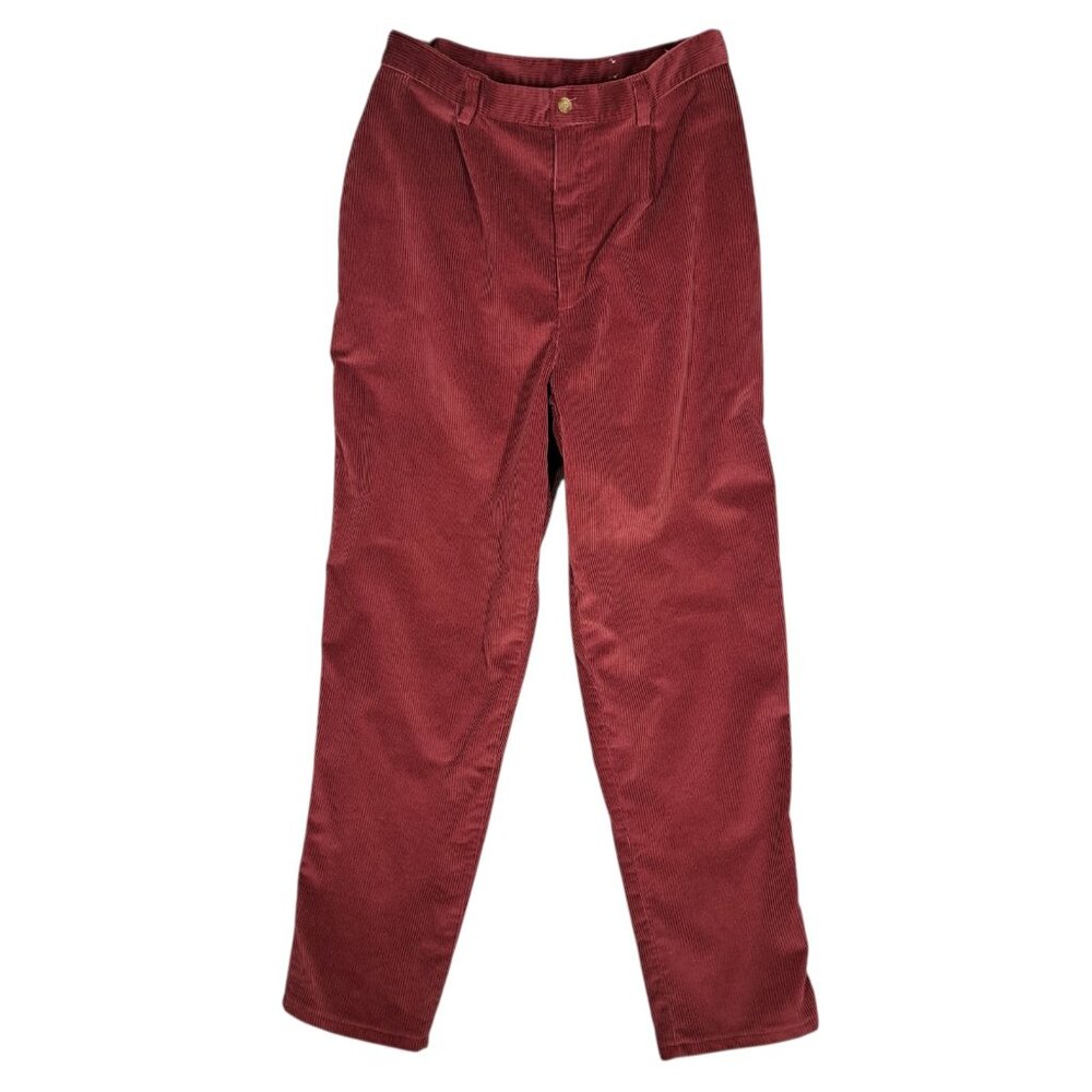 Vtg Lands End Womens Corduroy Pants 90s High Rise Pleated Wide Wale Baggy Red 14